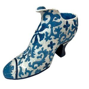 Decorative Shoe Figurine by CBK Ltd Vintage 1990s Blue White Resin Victorian
